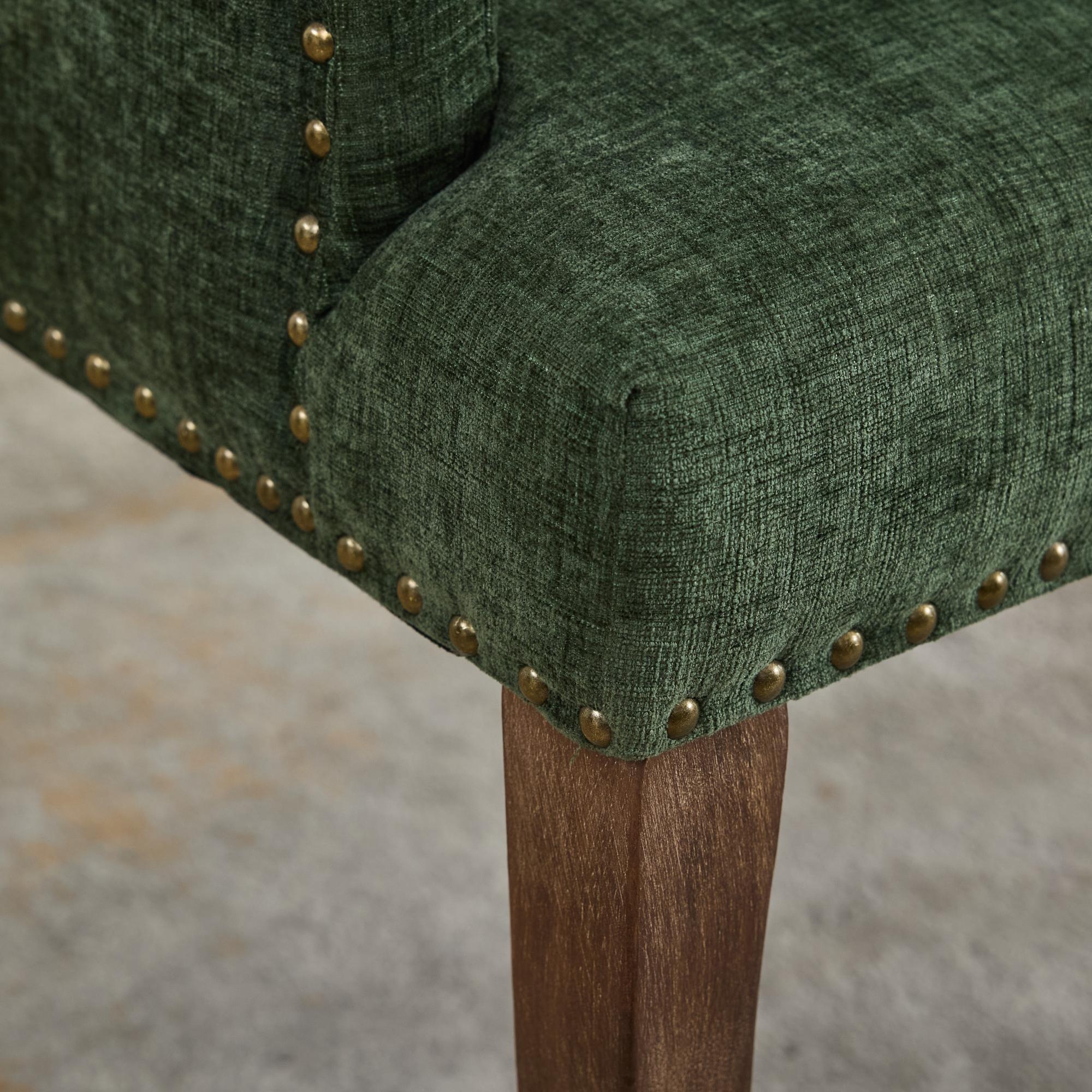 Sarine Chenille Tufted Dining Chair with Roll Top Back and Curved Wood Legs