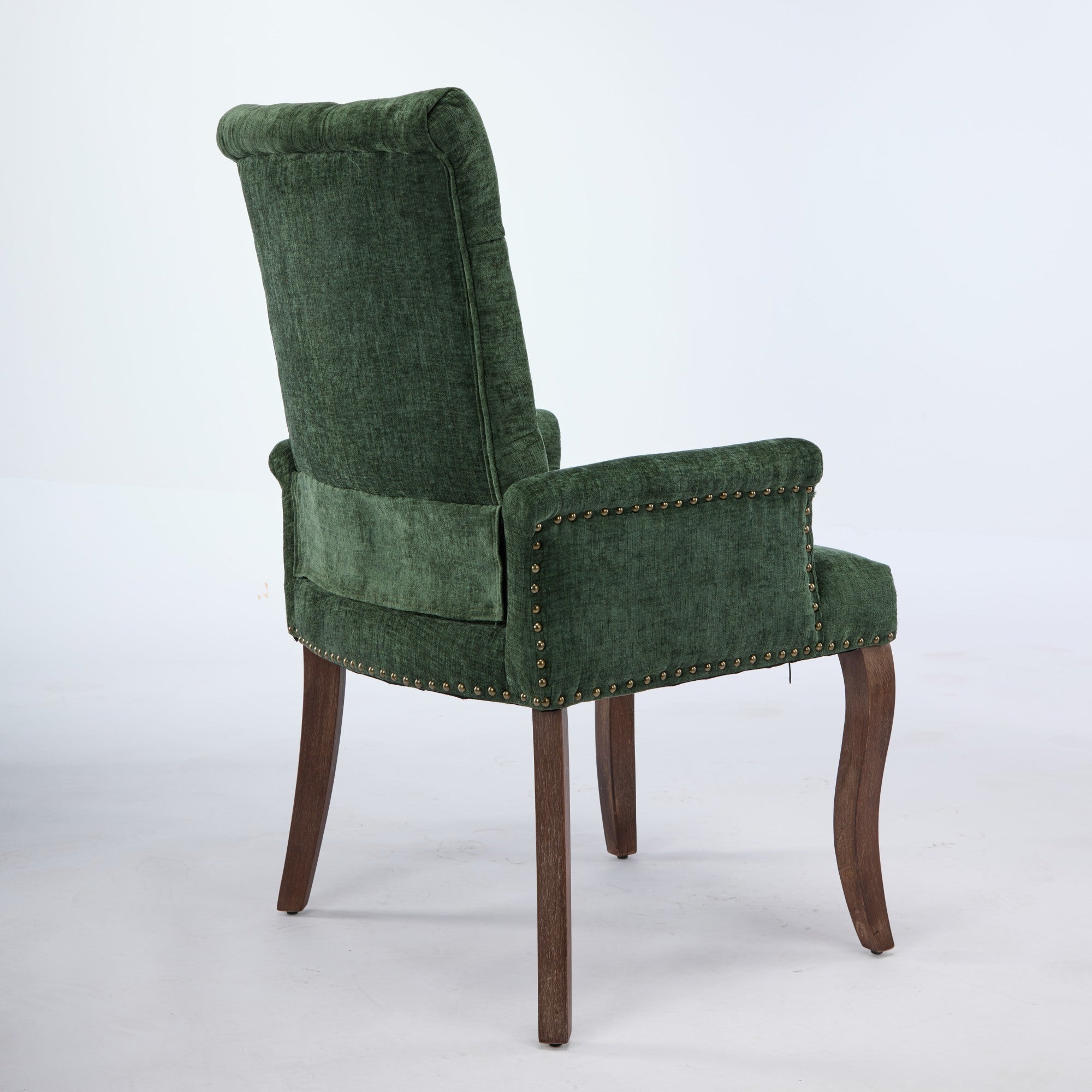 Sarine Chenille Tufted Dining Chair with Roll Top Back and Curved Wood Legs