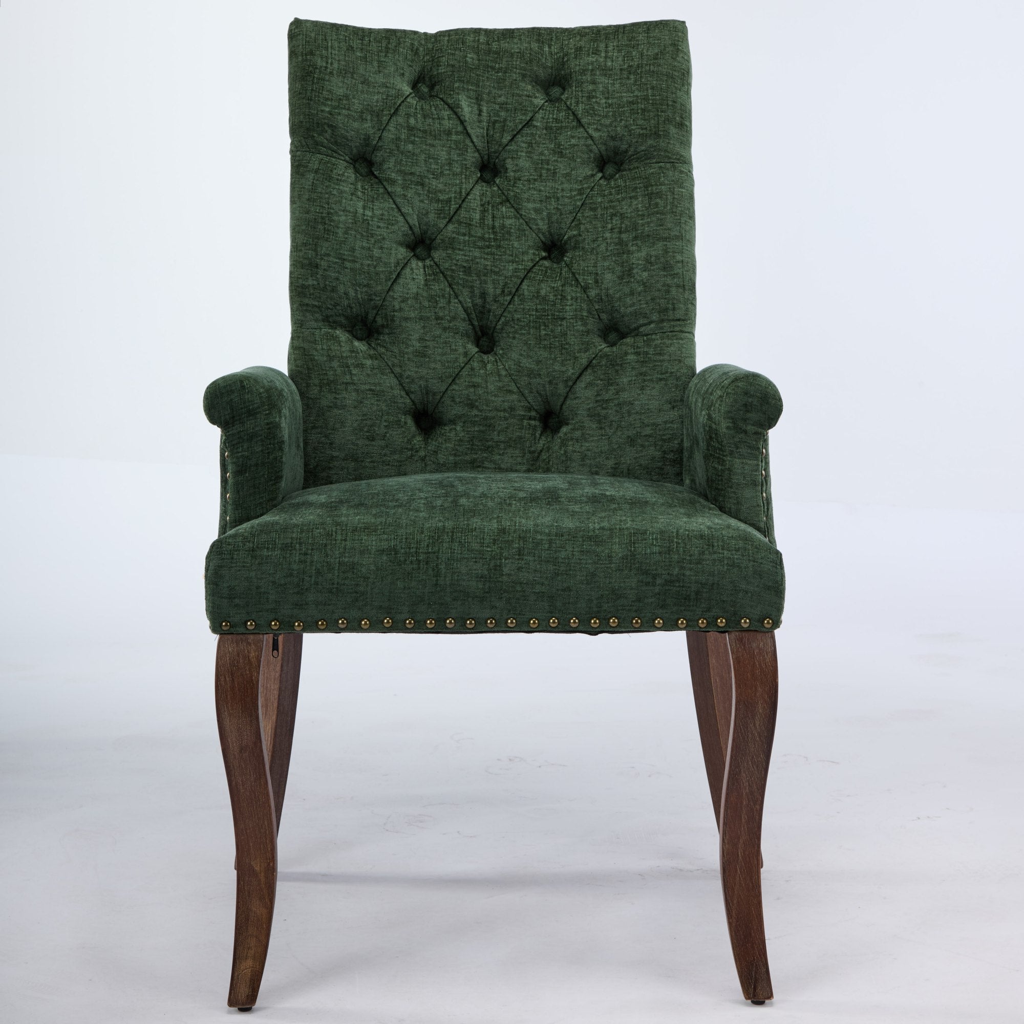 Sarine Chenille Tufted Dining Chair with Roll Top Back and Curved Wood Legs