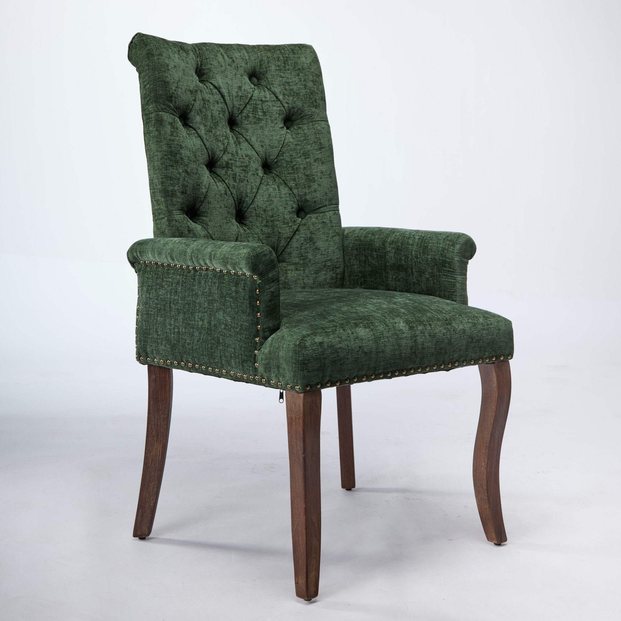Sarine Chenille Tufted Dining Chair with Roll Top Back and Curved Wood Legs