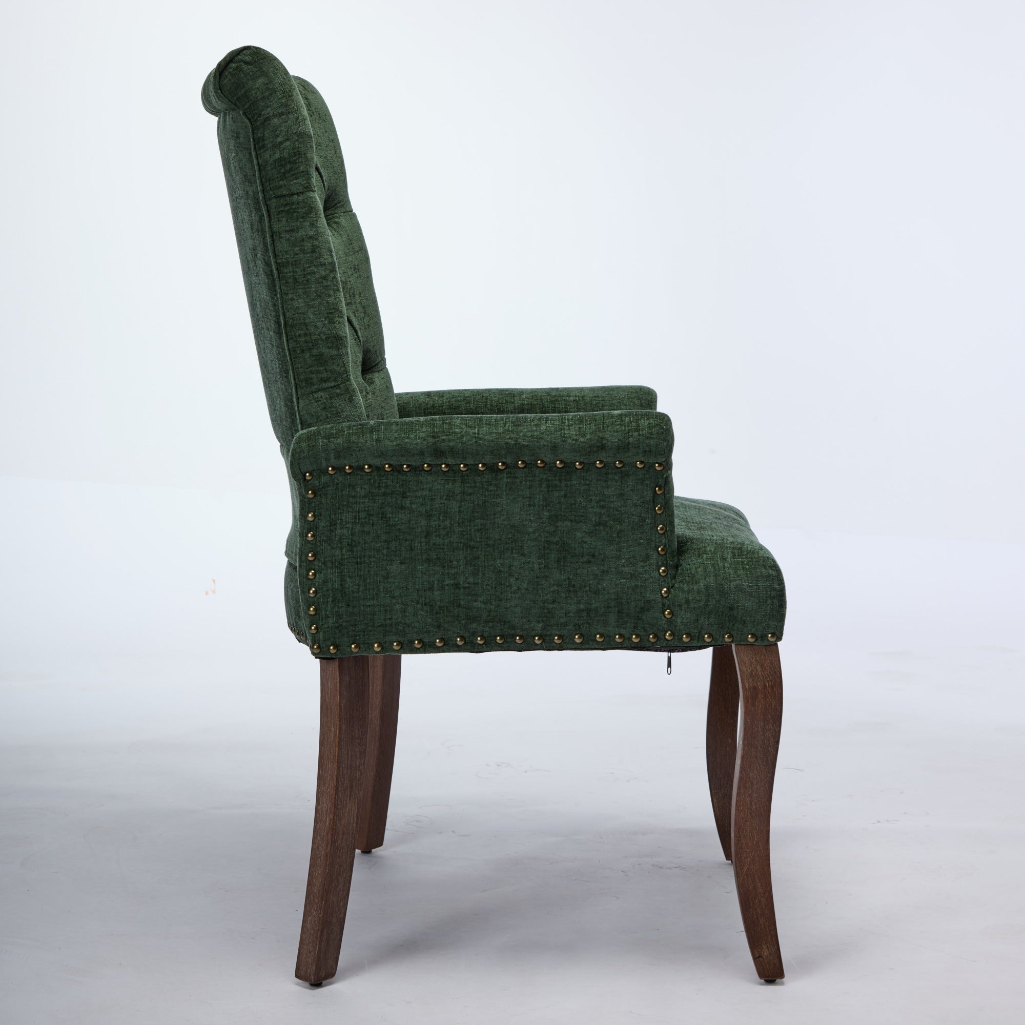 Sarine Chenille Tufted Dining Chair with Roll Top Back and Curved Wood Legs
