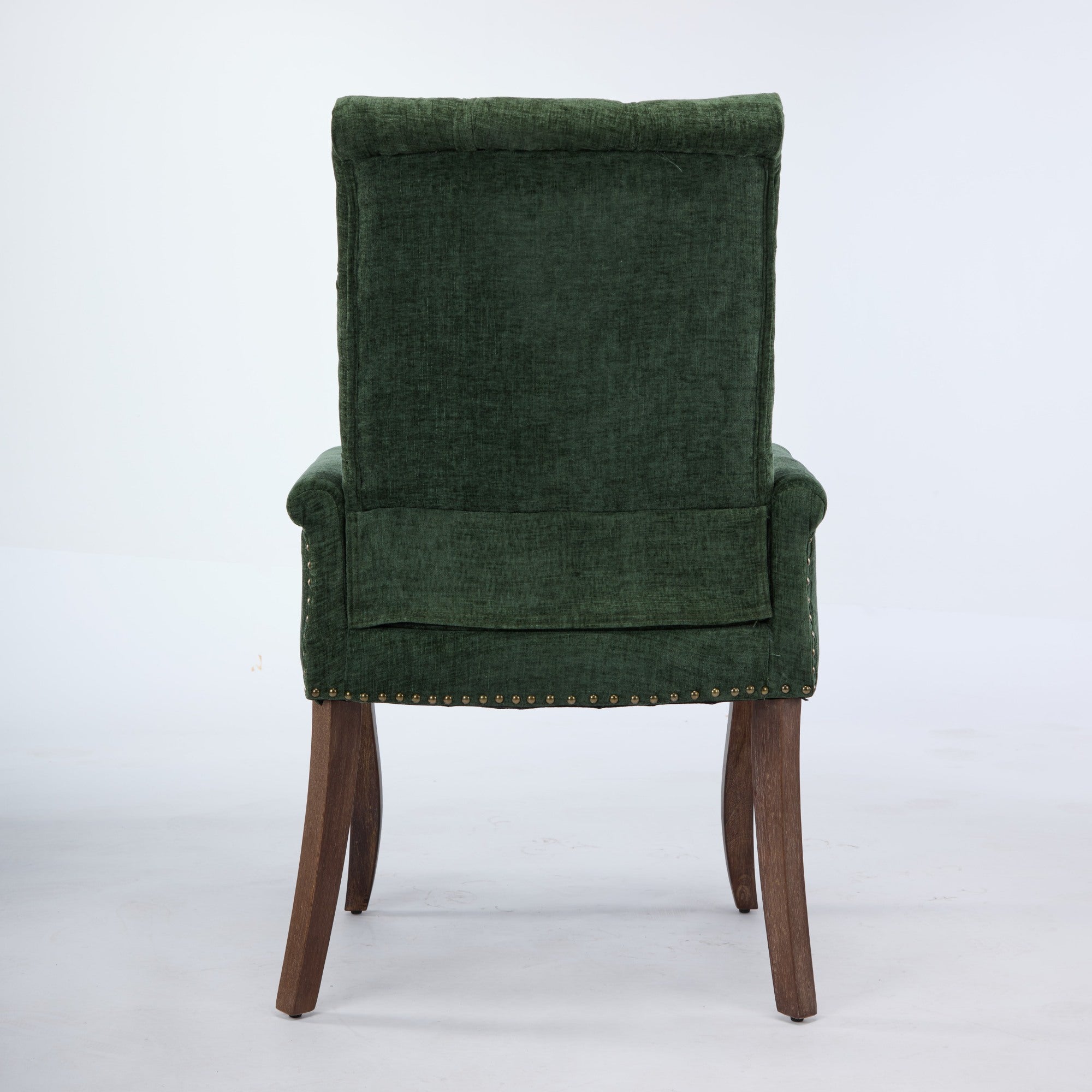 Sarine Chenille Tufted Dining Chair with Roll Top Back and Curved Wood Legs