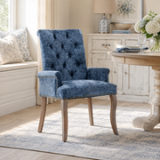 Sarine Chenille Tufted Dining Chair with Roll Top Back and Curved Wood Legs