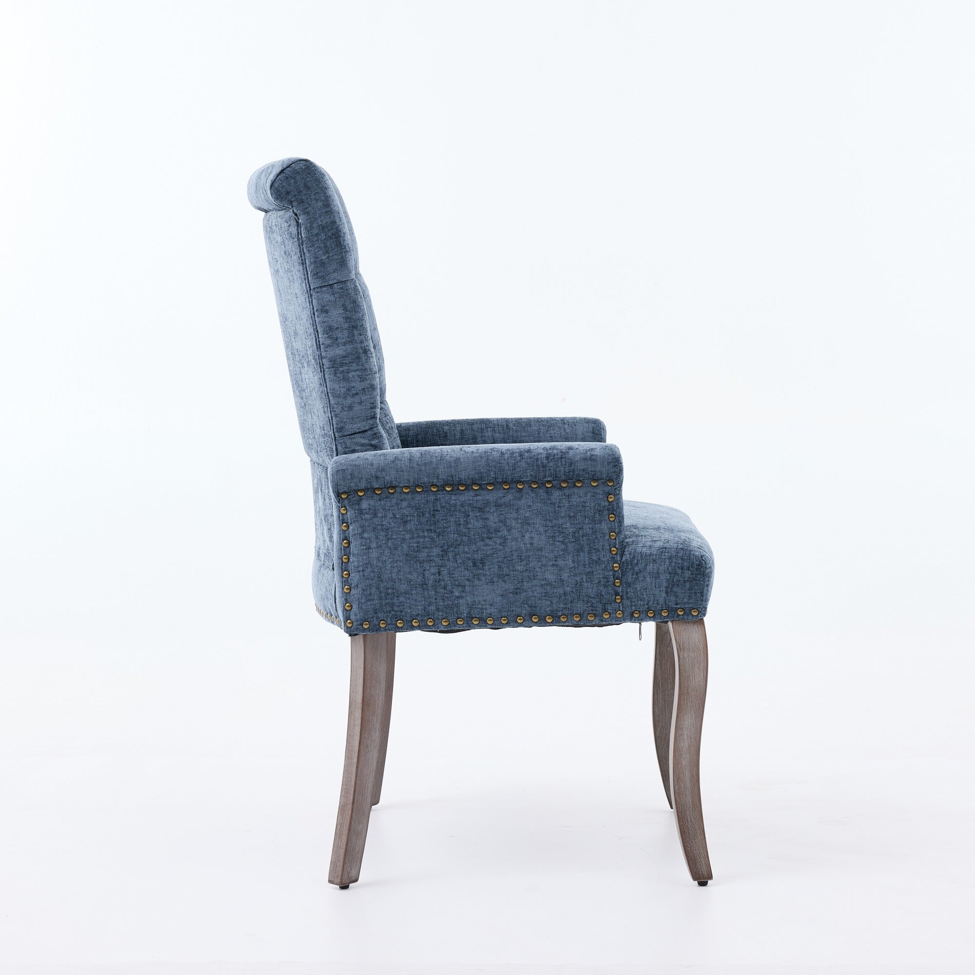 Sarine Chenille Tufted Dining Chair with Roll Top Back and Curved Wood Legs