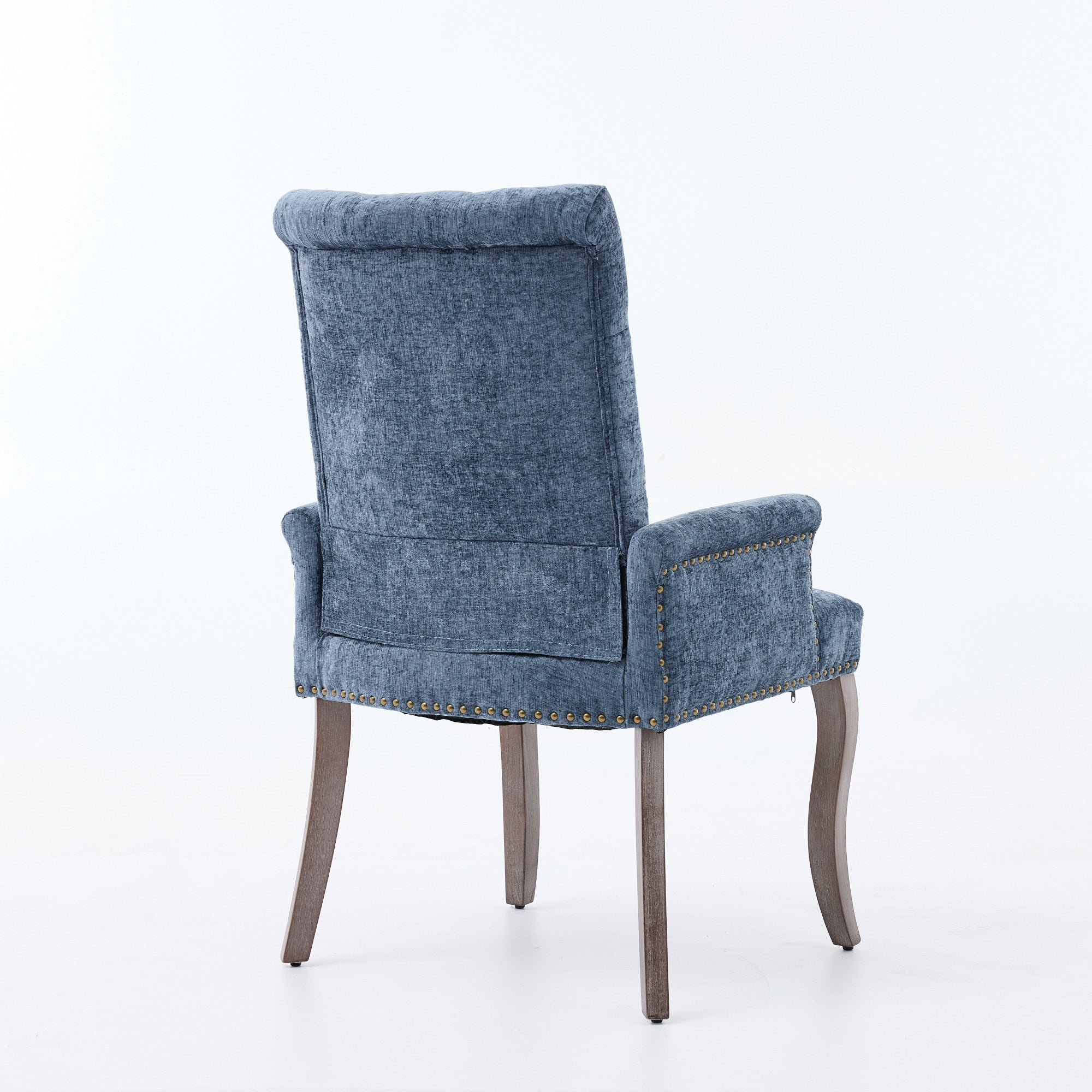 Sarine Chenille Tufted Dining Chair with Roll Top Back and Curved Wood Legs