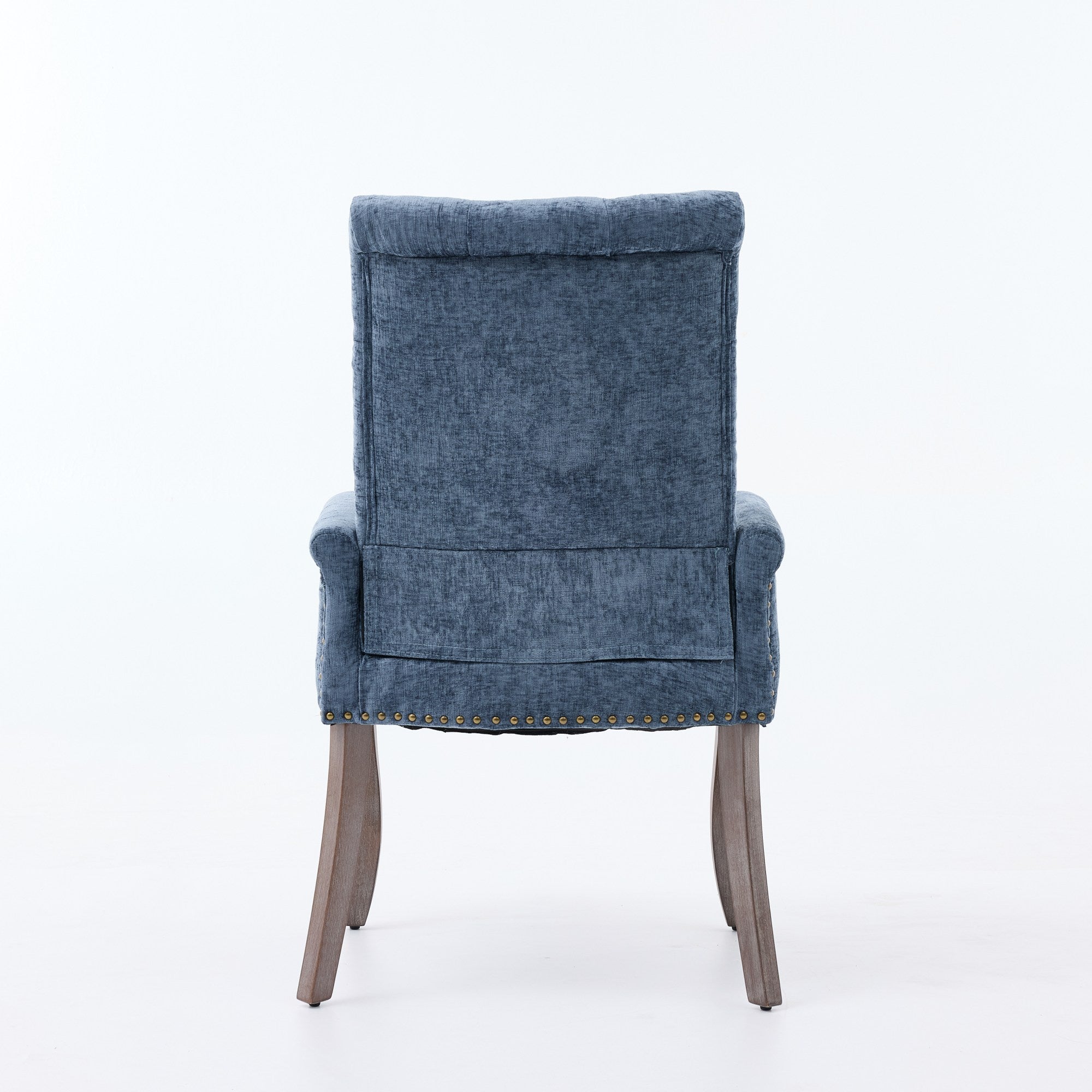 Sarine Chenille Tufted Dining Chair with Roll Top Back and Curved Wood Legs