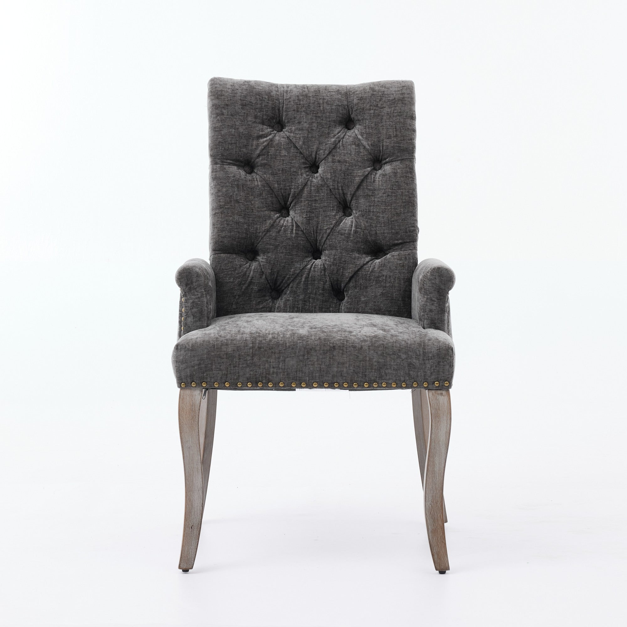 Sarine Chenille Tufted Dining Chair with Roll Top Back and Curved Wood Legs