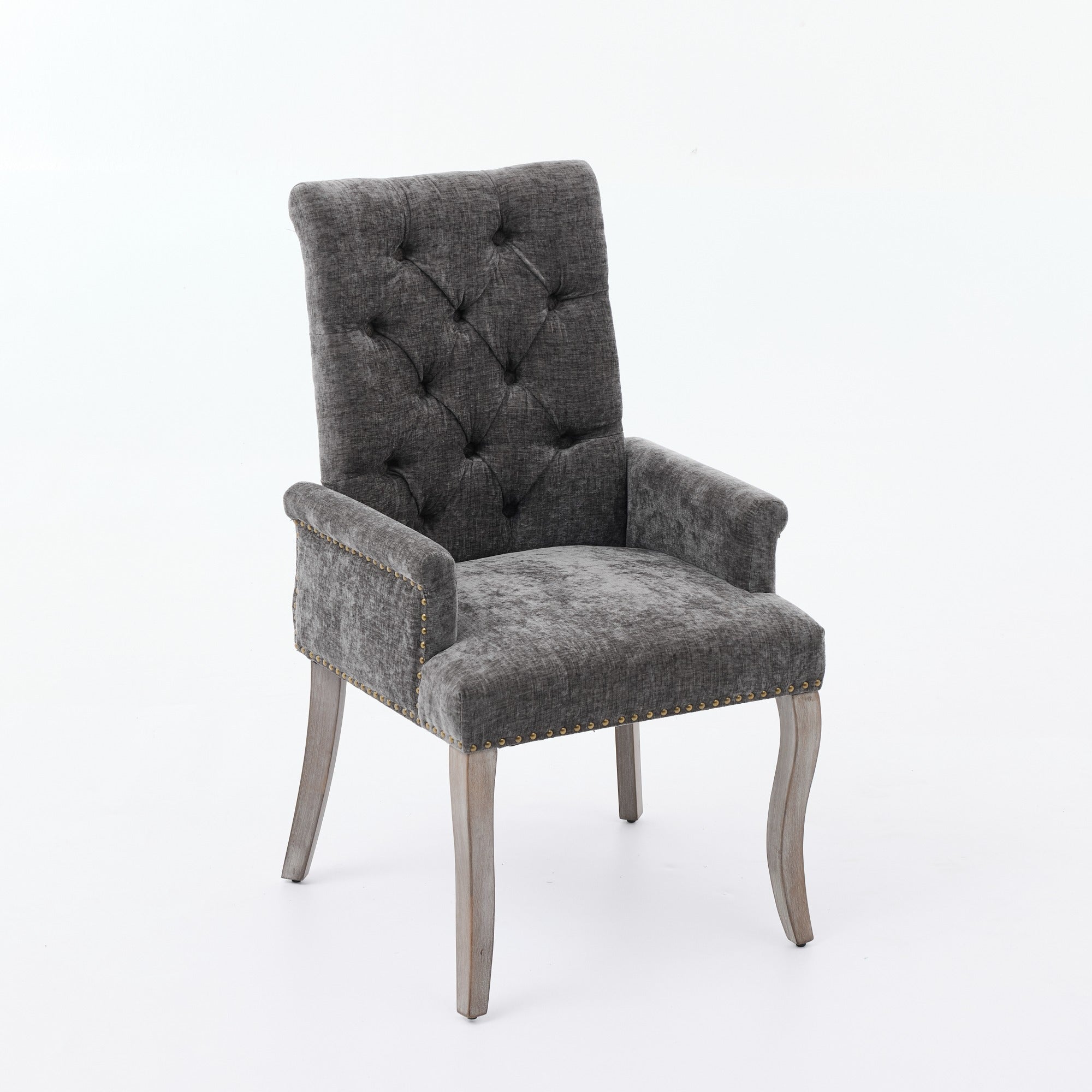 Sarine Chenille Tufted Dining Chair with Roll Top Back and Curved Wood Legs