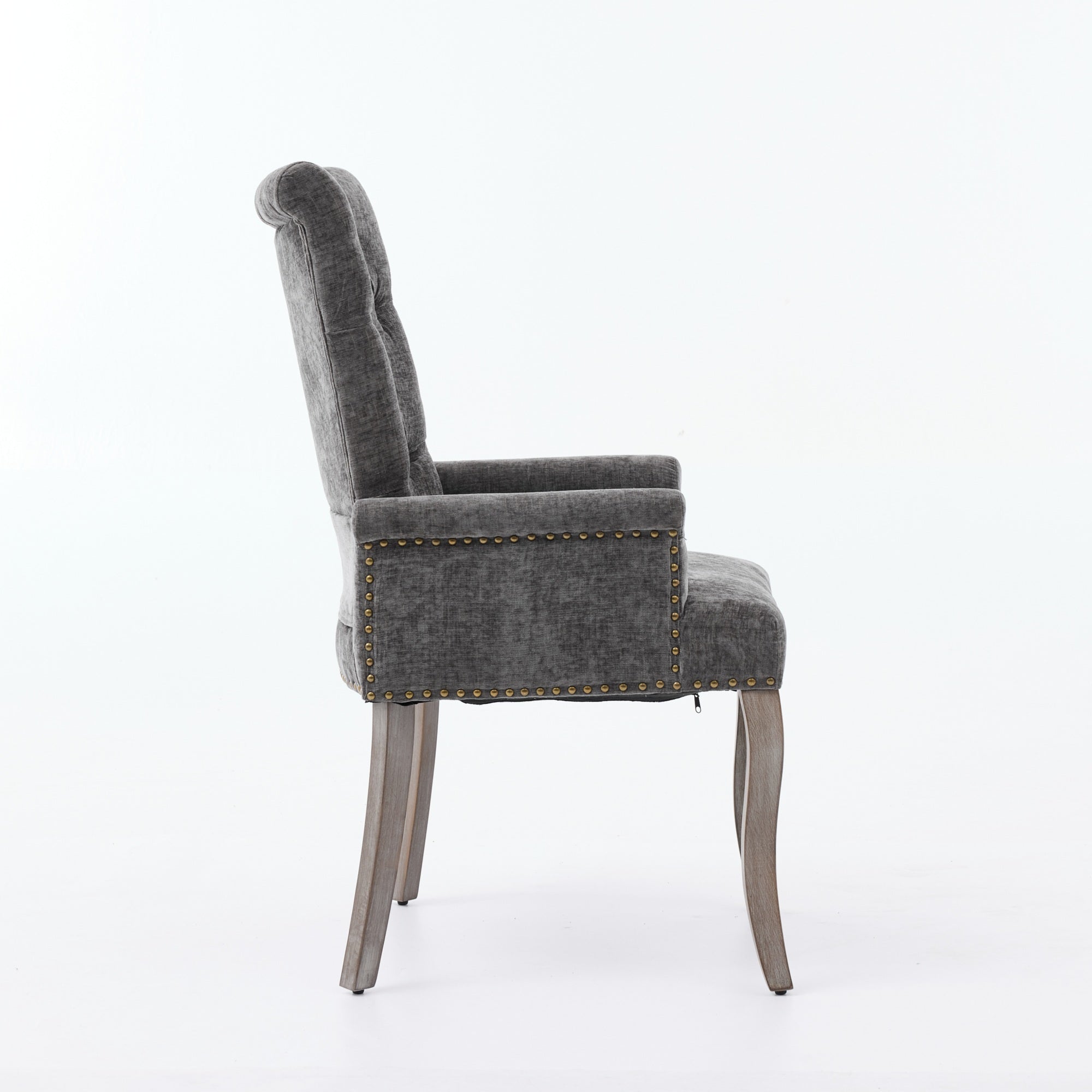 Sarine Chenille Tufted Dining Chair with Roll Top Back and Curved Wood Legs