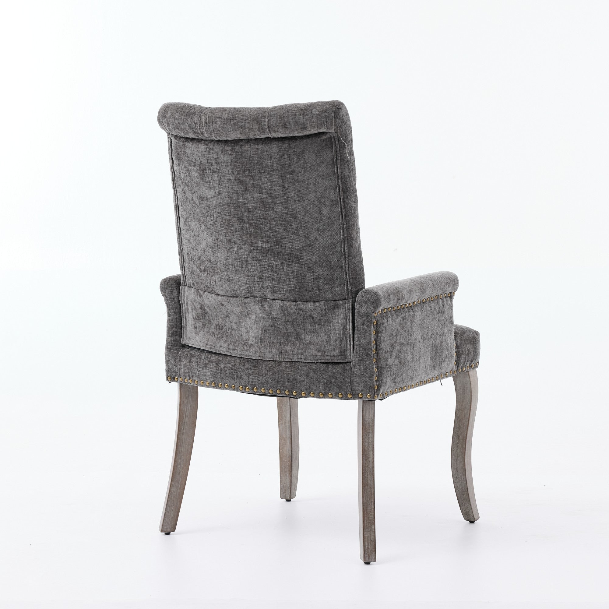 Sarine Chenille Tufted Dining Chair with Roll Top Back and Curved Wood Legs