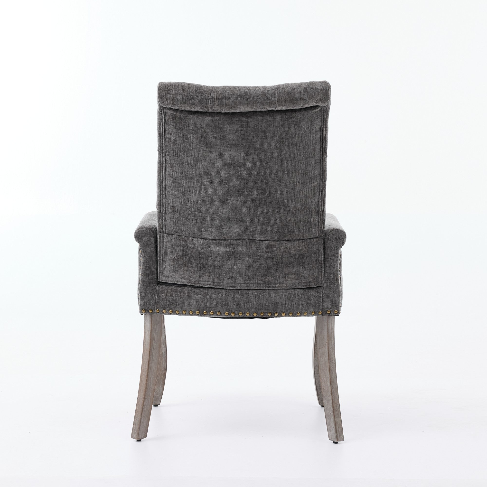 Sarine Chenille Tufted Dining Chair with Roll Top Back and Curved Wood Legs