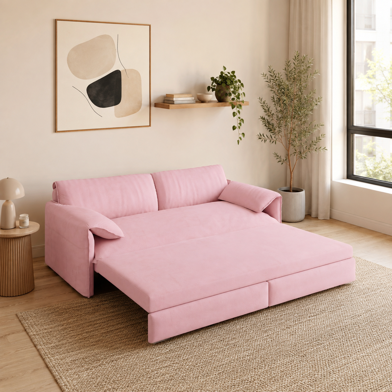 Freja 66" Velvet Convertible Sofa Bed with Pull-Out Sleeper and Side Storage