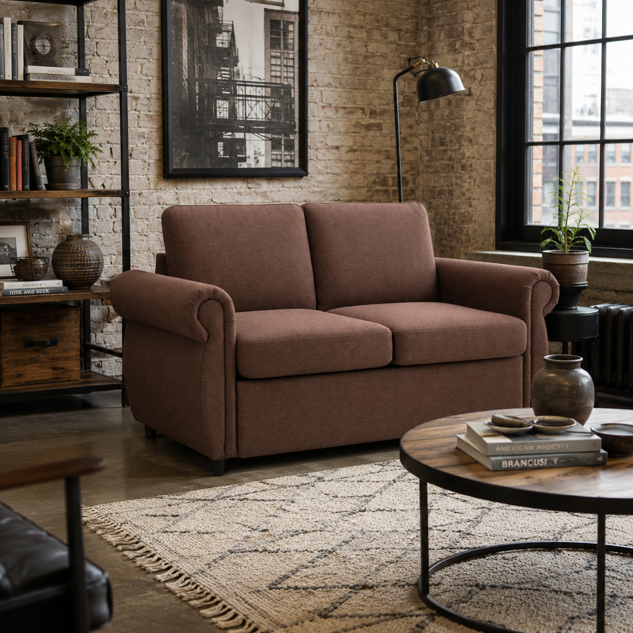 Chula 58" Linen Loveseat Sleeper Sofa with Memory Foam Mattress and USB Ports