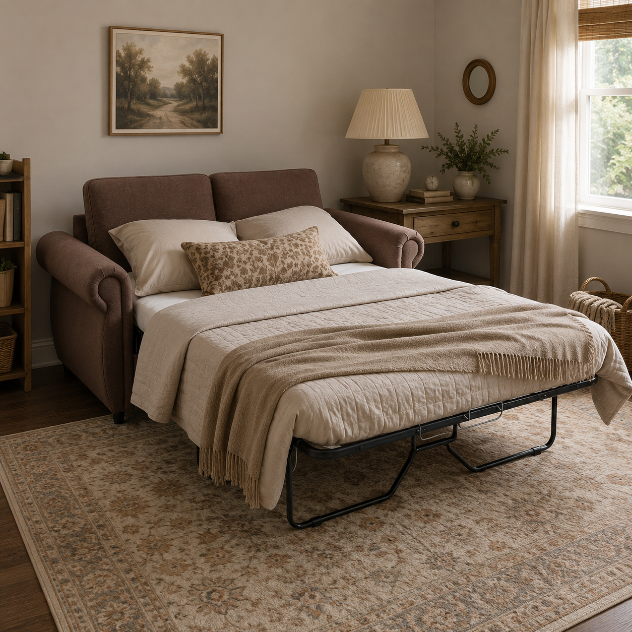 Chula 58" Linen Loveseat Sleeper Sofa with Memory Foam Mattress and USB Ports