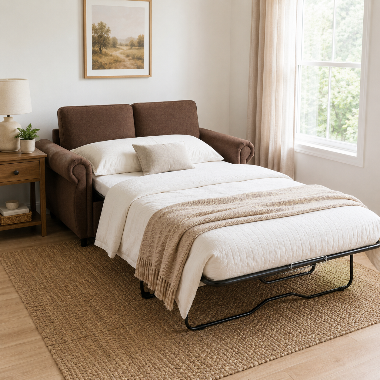 Chula 58" Linen Loveseat Sleeper Sofa with Memory Foam Mattress and USB Ports