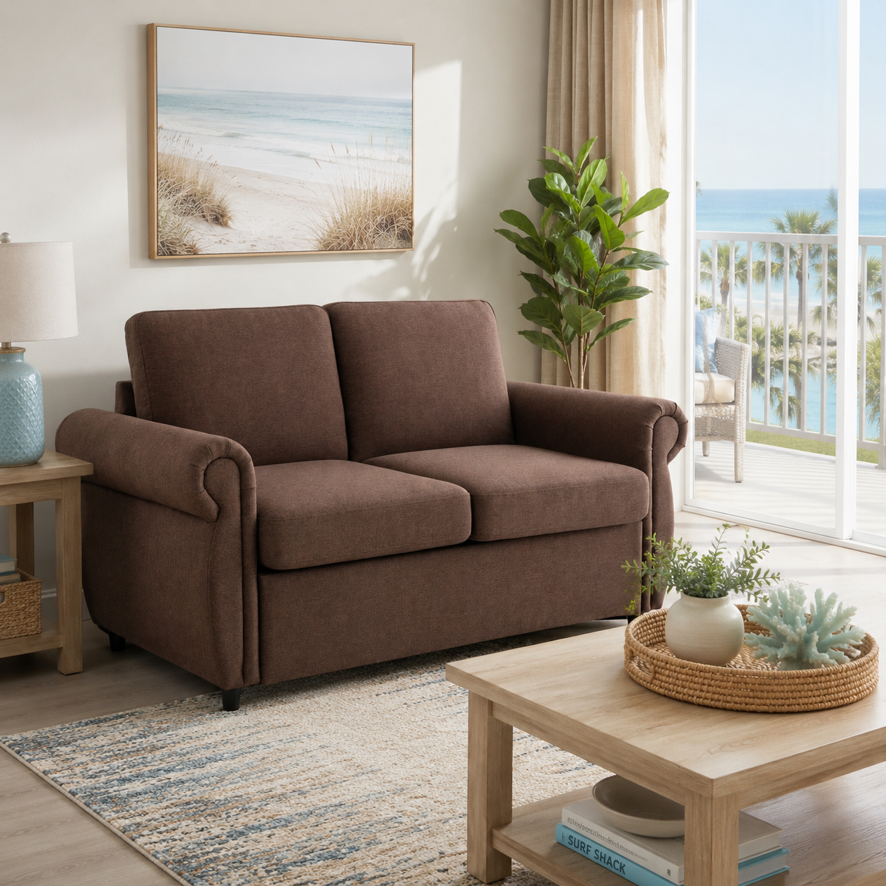 Chula 58" Linen Loveseat Sleeper Sofa with Memory Foam Mattress and USB Ports