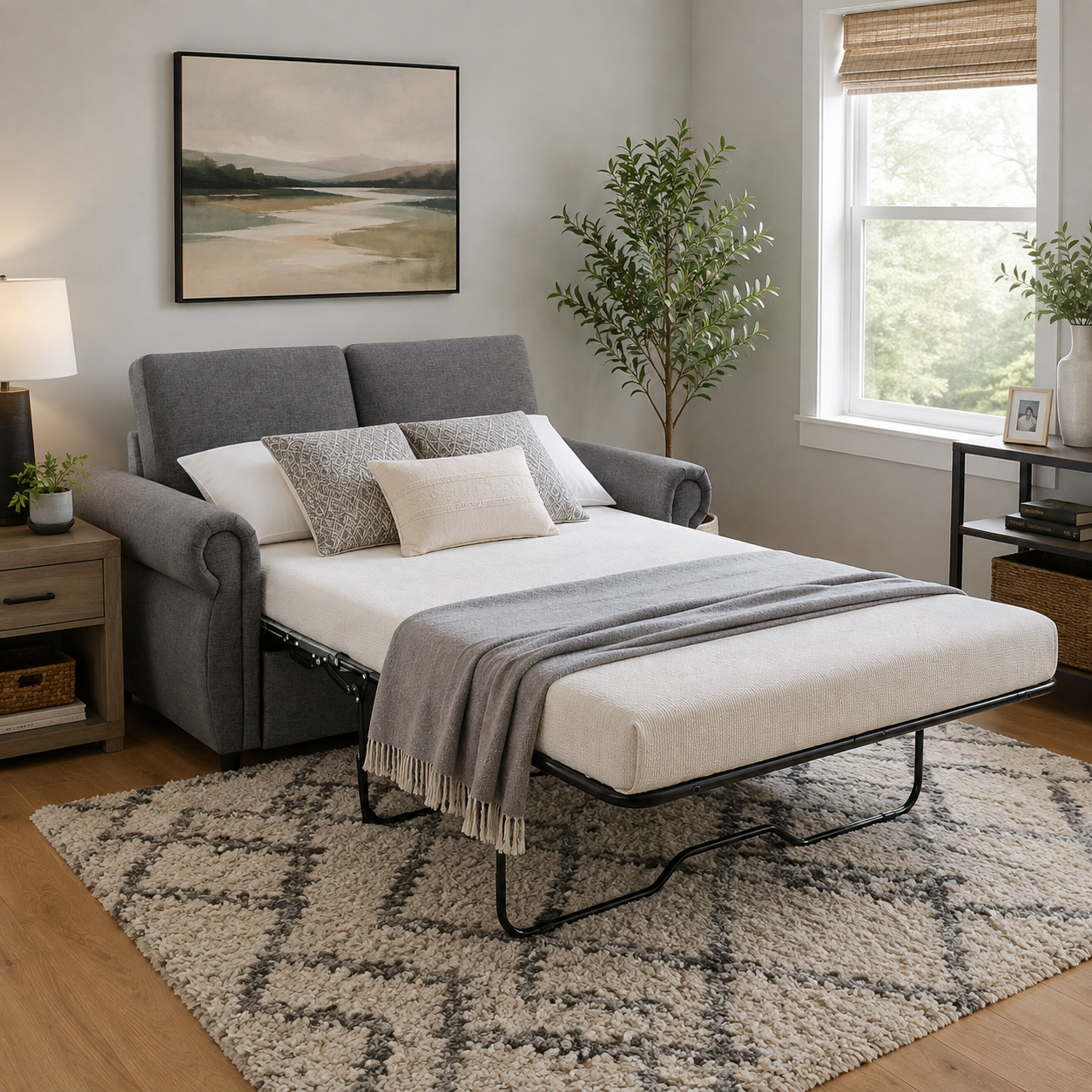 Chula 58" Linen Loveseat Sleeper Sofa with Memory Foam Mattress and USB Ports