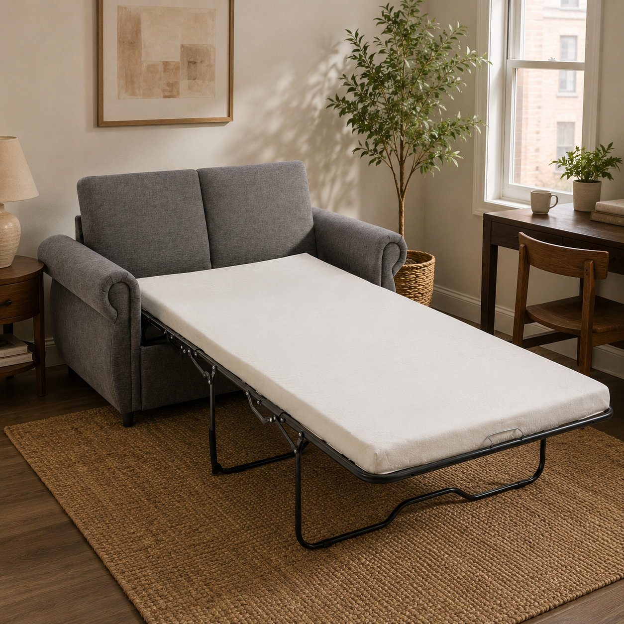 Chula 58" Linen Loveseat Sleeper Sofa with Memory Foam Mattress and USB Ports