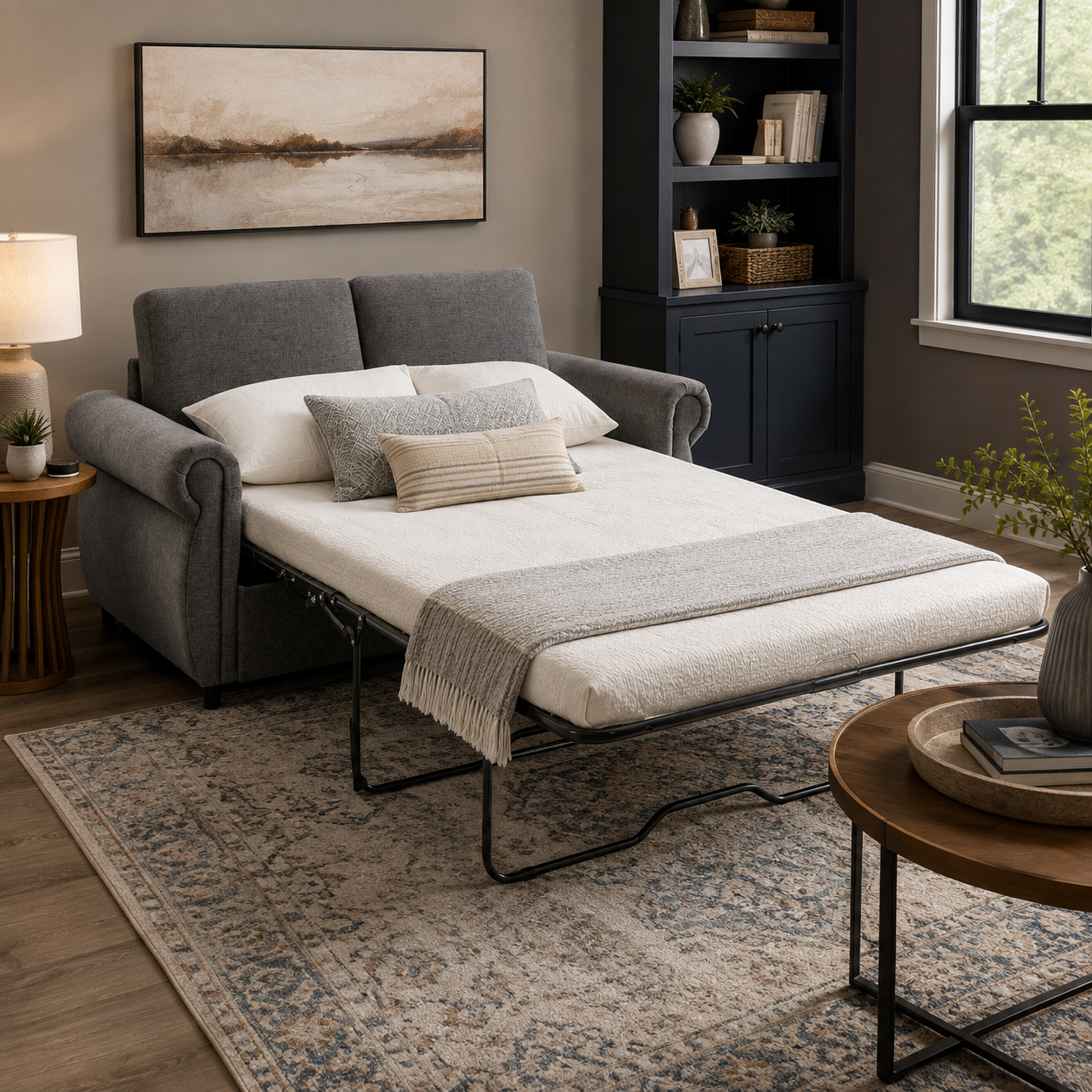 Chula 58" Linen Loveseat Sleeper Sofa with Memory Foam Mattress and USB Ports