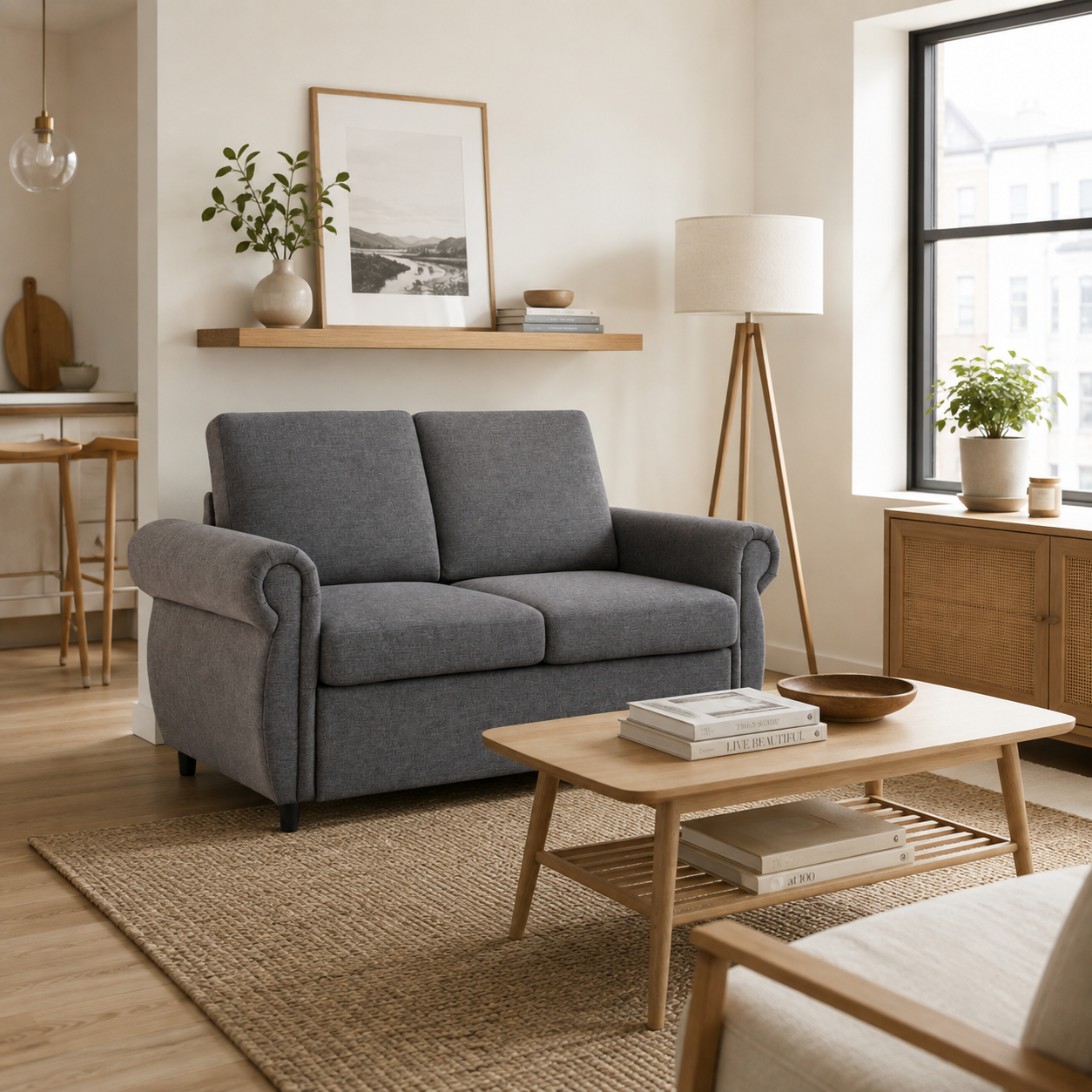 Chula 58" Linen Loveseat Sleeper Sofa with Memory Foam Mattress and USB Ports