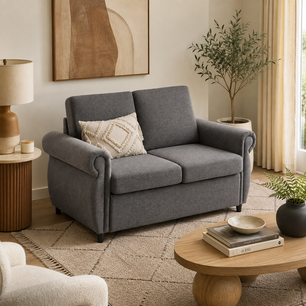 Chula 58" Linen Loveseat Sleeper Sofa with Memory Foam Mattress and USB Ports
