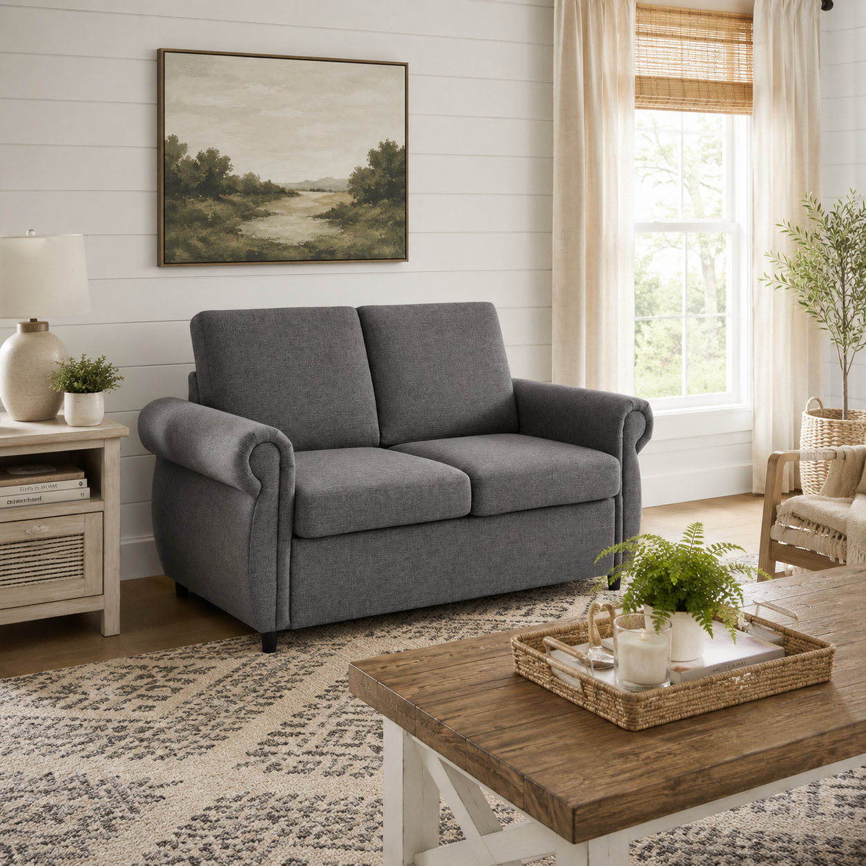 Chula 58" Linen Loveseat Sleeper Sofa with Memory Foam Mattress and USB Ports