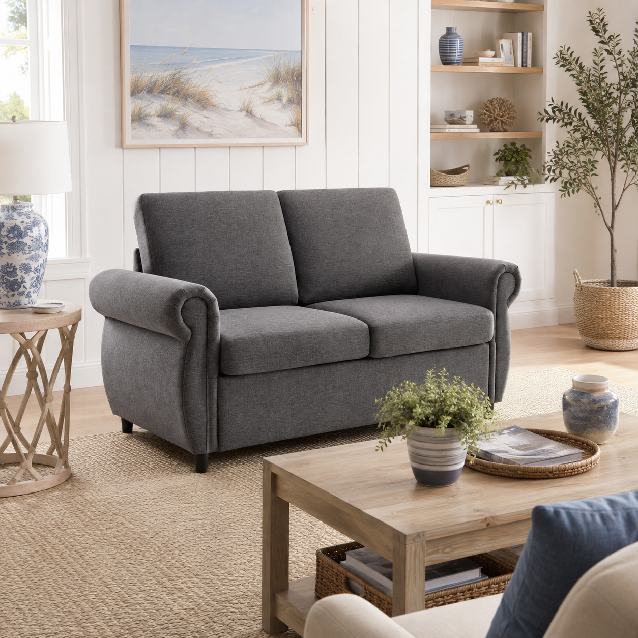 Chula 58" Linen Loveseat Sleeper Sofa with Memory Foam Mattress and USB Ports