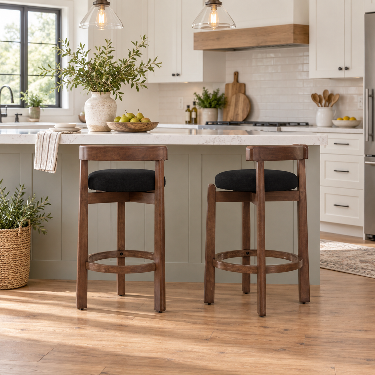 Etna 26" Rubberwood Counter Height Swivel Bar Stools with Upholstered Seats Set of 2