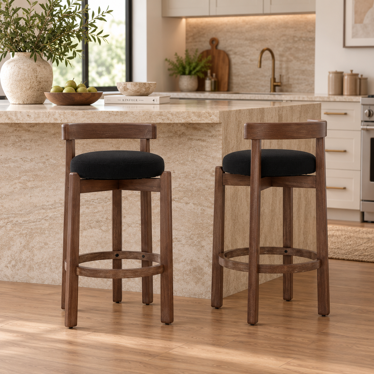 Etna 26" Rubberwood Counter Height Swivel Bar Stools with Upholstered Seats Set of 2