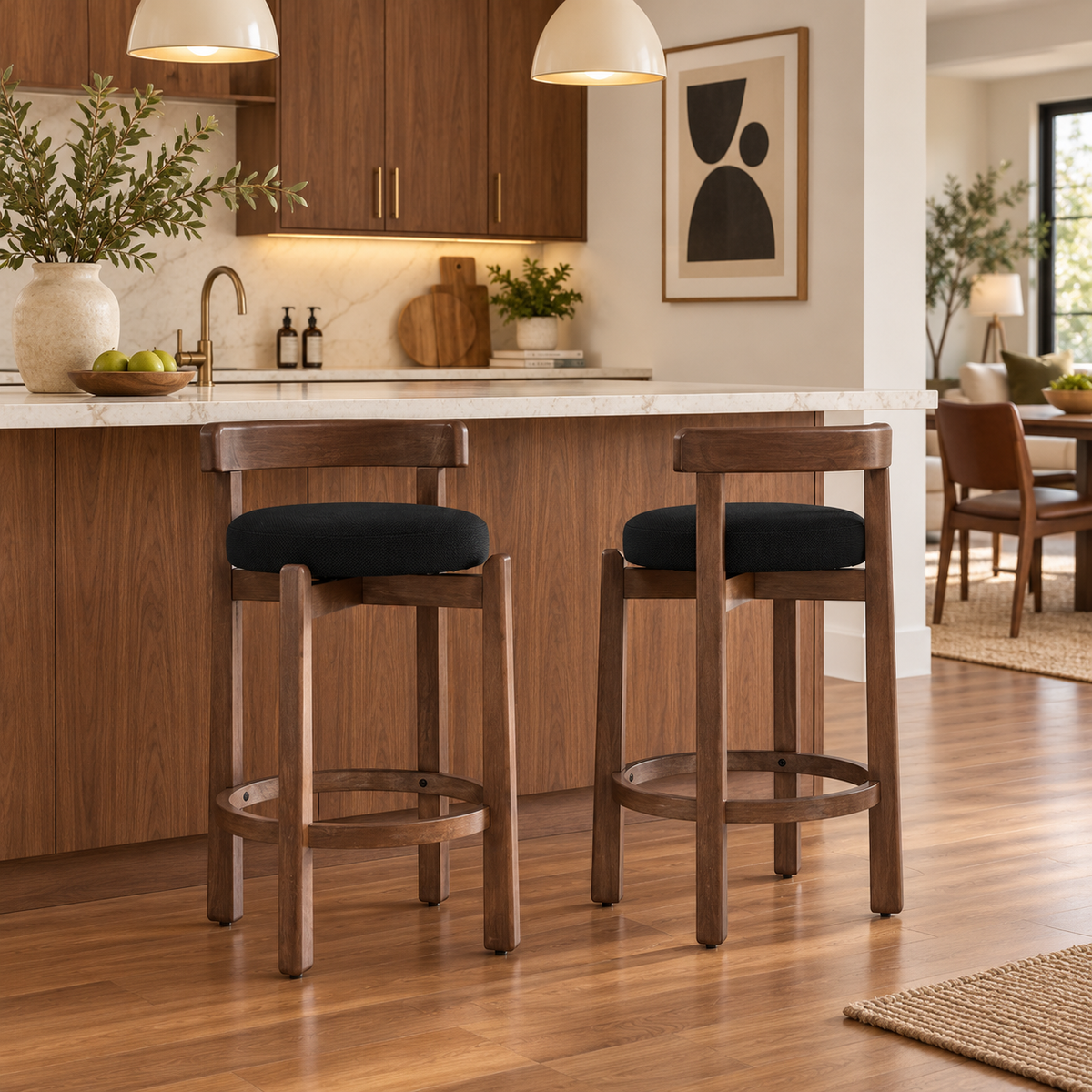 Etna 26" Rubberwood Counter Height Swivel Bar Stools with Upholstered Seats Set of 2