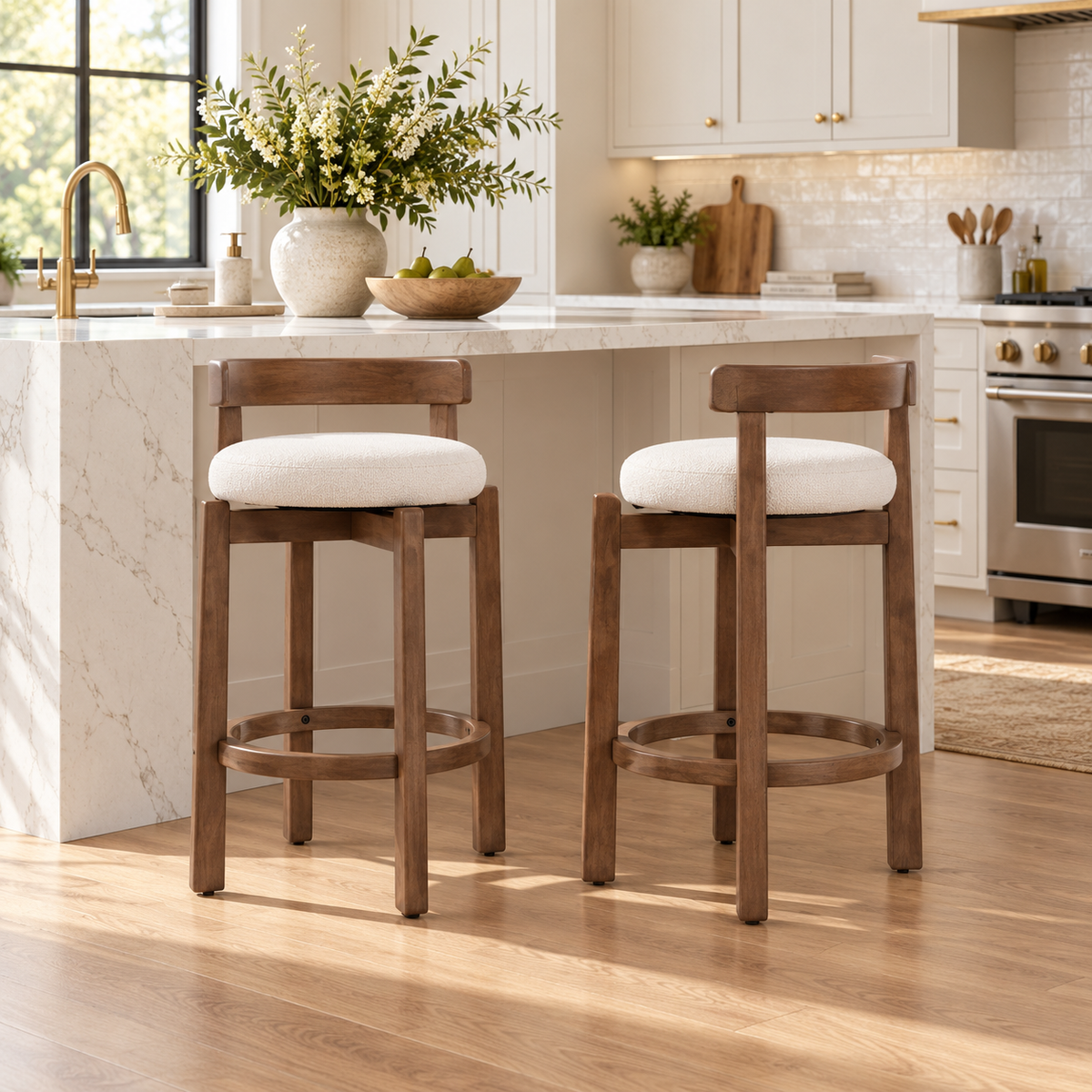 Etna 26" Rubberwood Counter Height Swivel Bar Stools with Upholstered Seats Set of 2