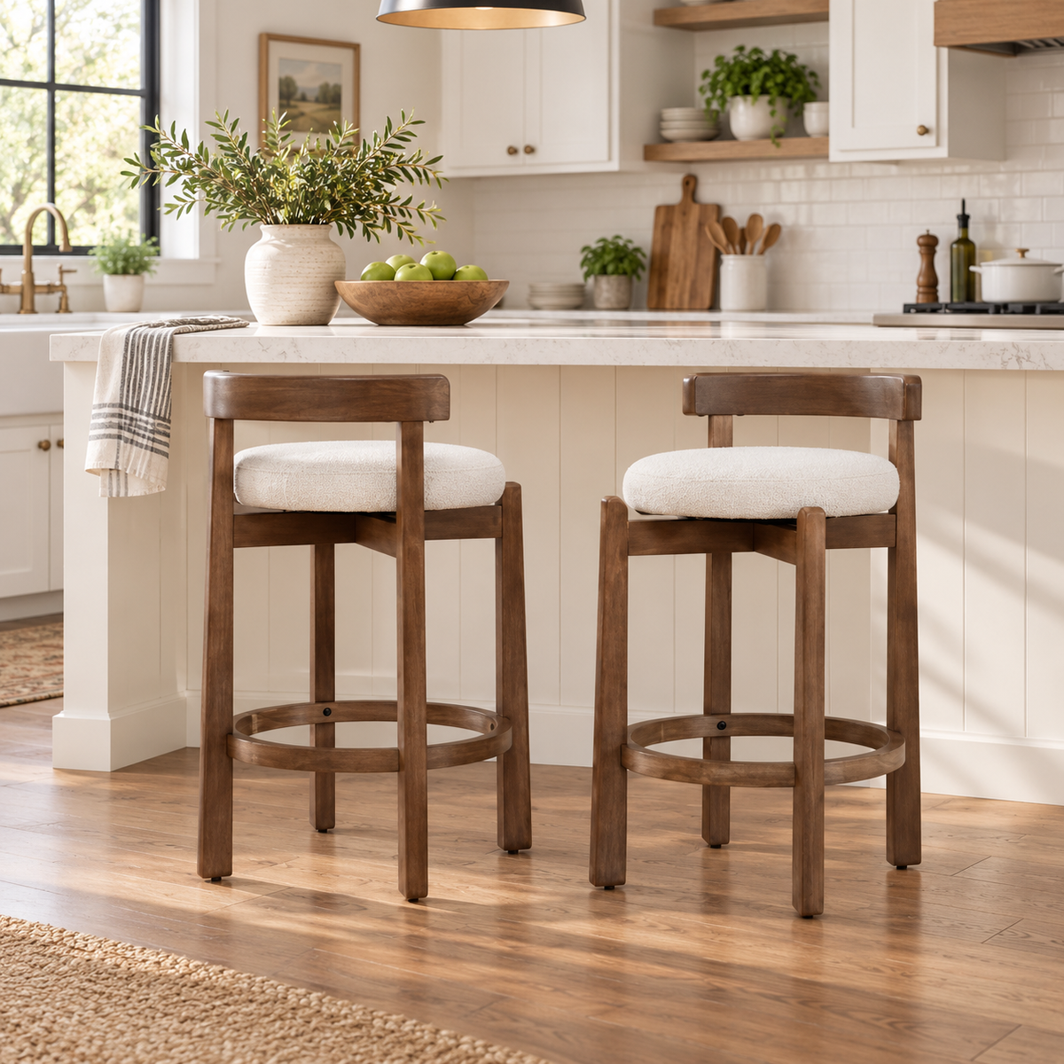 Etna 26" Rubberwood Counter Height Swivel Bar Stools with Upholstered Seats Set of 2