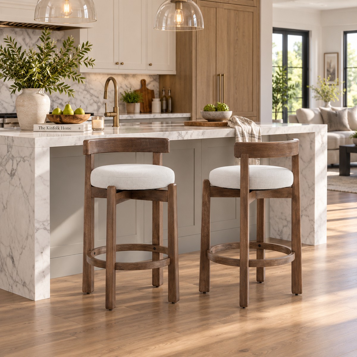 Etna 26" Rubberwood Counter Height Swivel Bar Stools with Upholstered Seats Set of 2