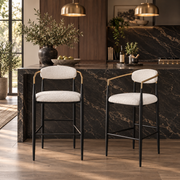 Bandol 30" Upholstered Bar Height Bar Stools with Gold-Tone Metal Arms Set of 2