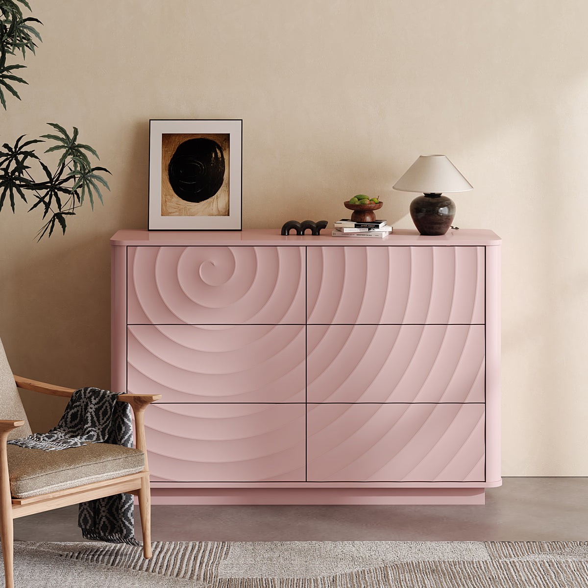 Grenoble 46.5" Wide 6-Drawer Dresser with Handleless Ripple Fronts