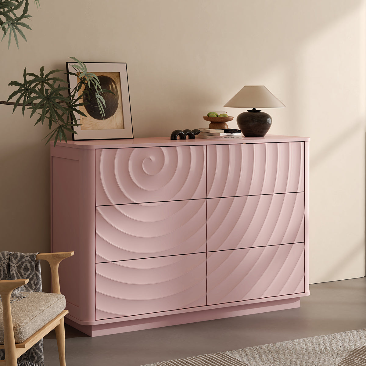 Grenoble 46.5" Wide 6-Drawer Dresser with Handleless Ripple Fronts