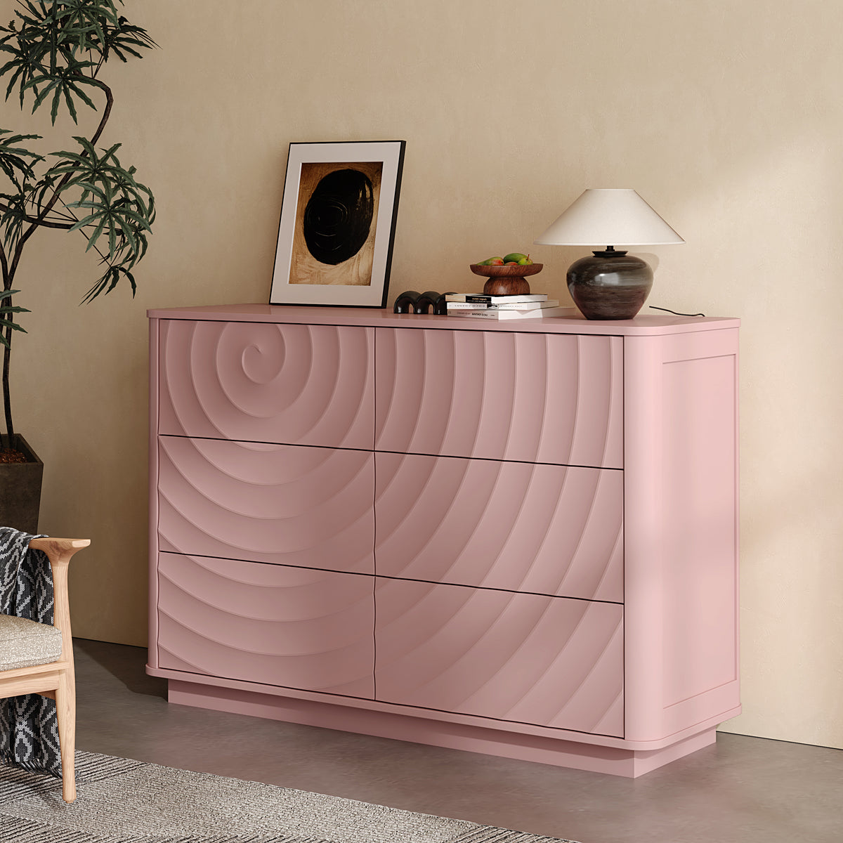 Grenoble 46.5" Wide 6-Drawer Dresser with Handleless Ripple Fronts