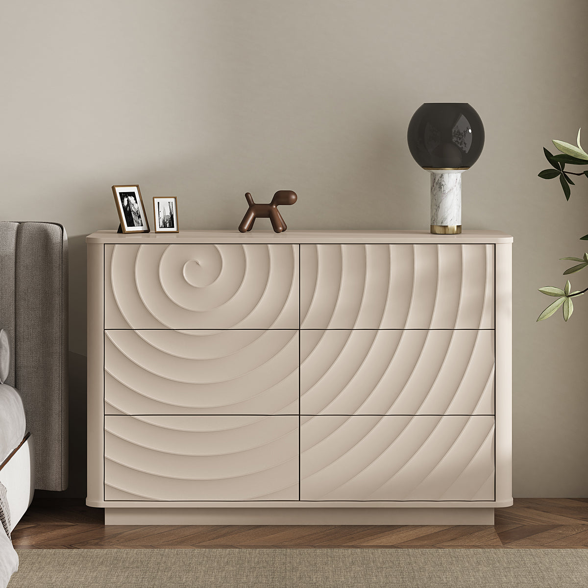 Grenoble 46.5" Wide 6-Drawer Dresser with Handleless Ripple Fronts