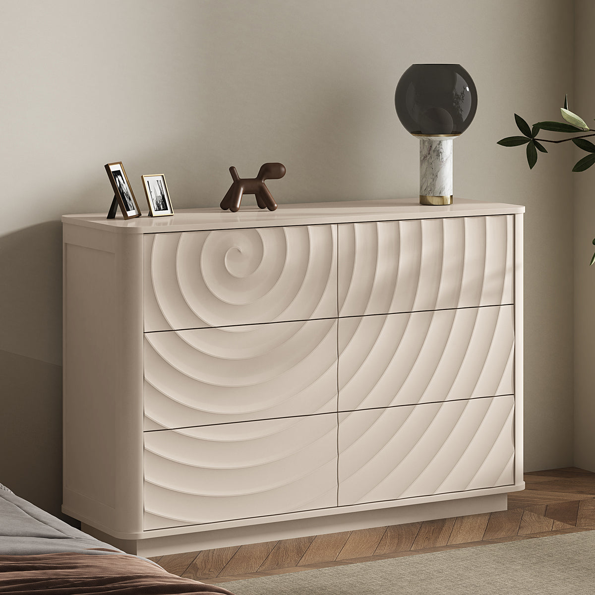 Grenoble 46.5" Wide 6-Drawer Dresser with Handleless Ripple Fronts