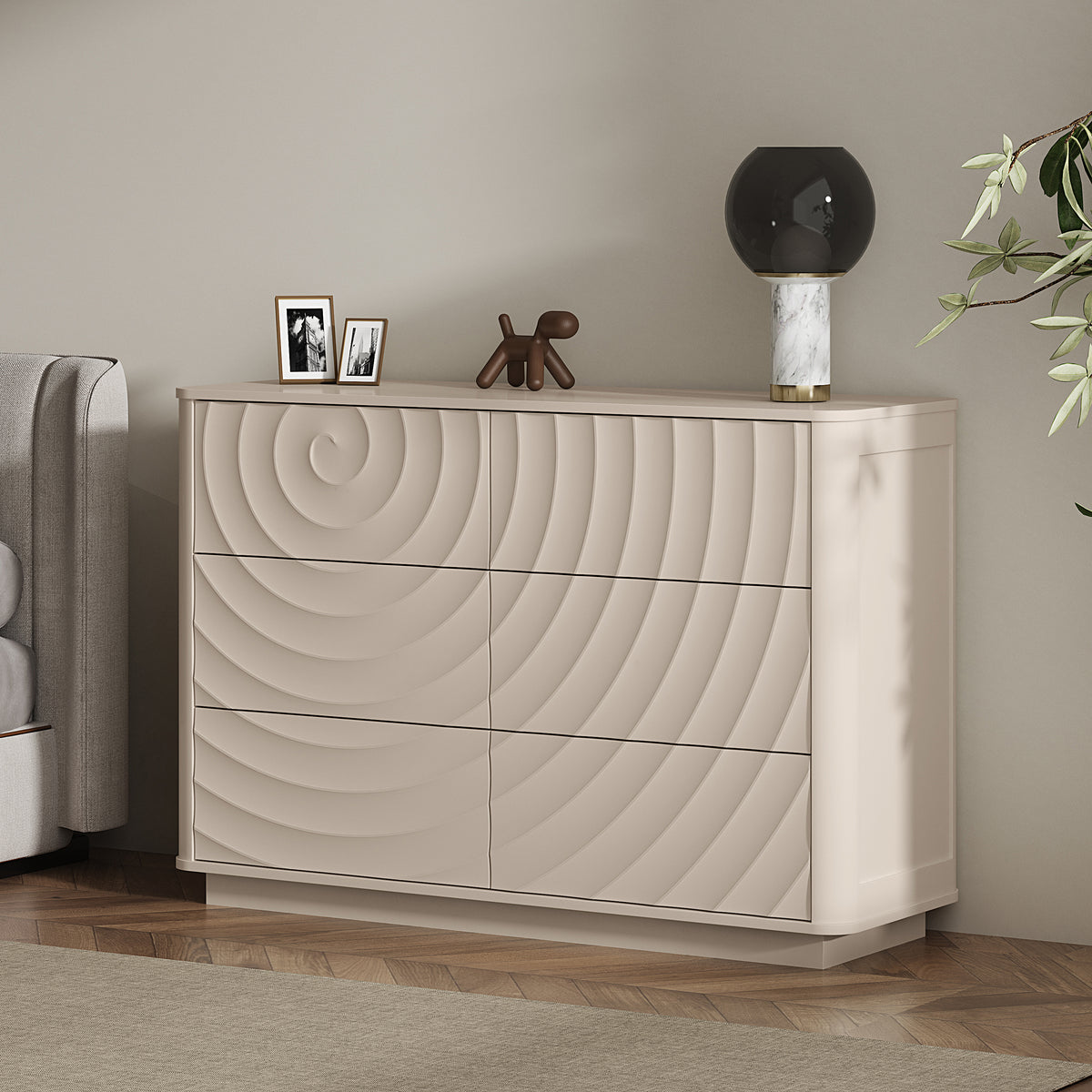 Grenoble 46.5" Wide 6-Drawer Dresser with Handleless Ripple Fronts