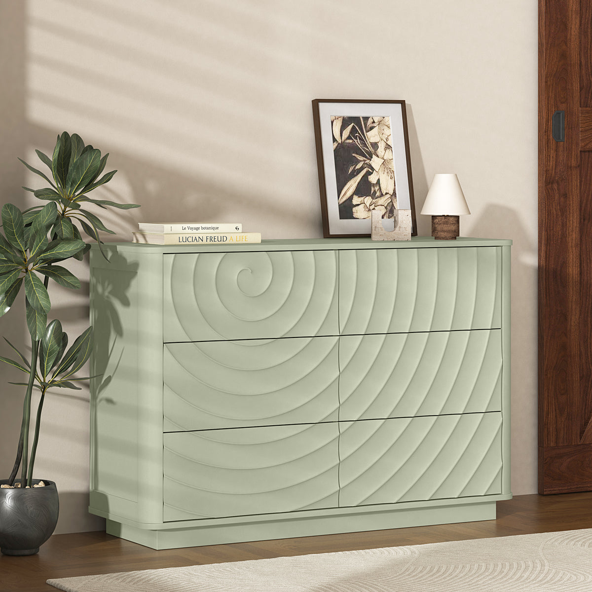 Grenoble 46.5" Wide 6-Drawer Dresser with Handleless Ripple Fronts