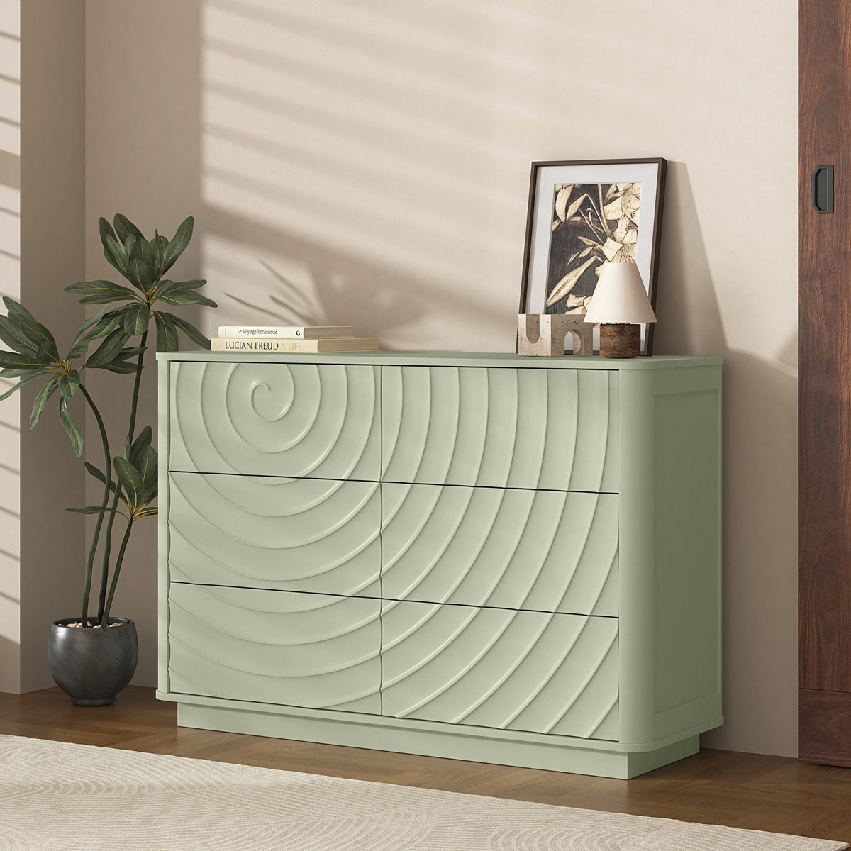 Grenoble 46.5" Wide 6-Drawer Dresser with Handleless Ripple Fronts
