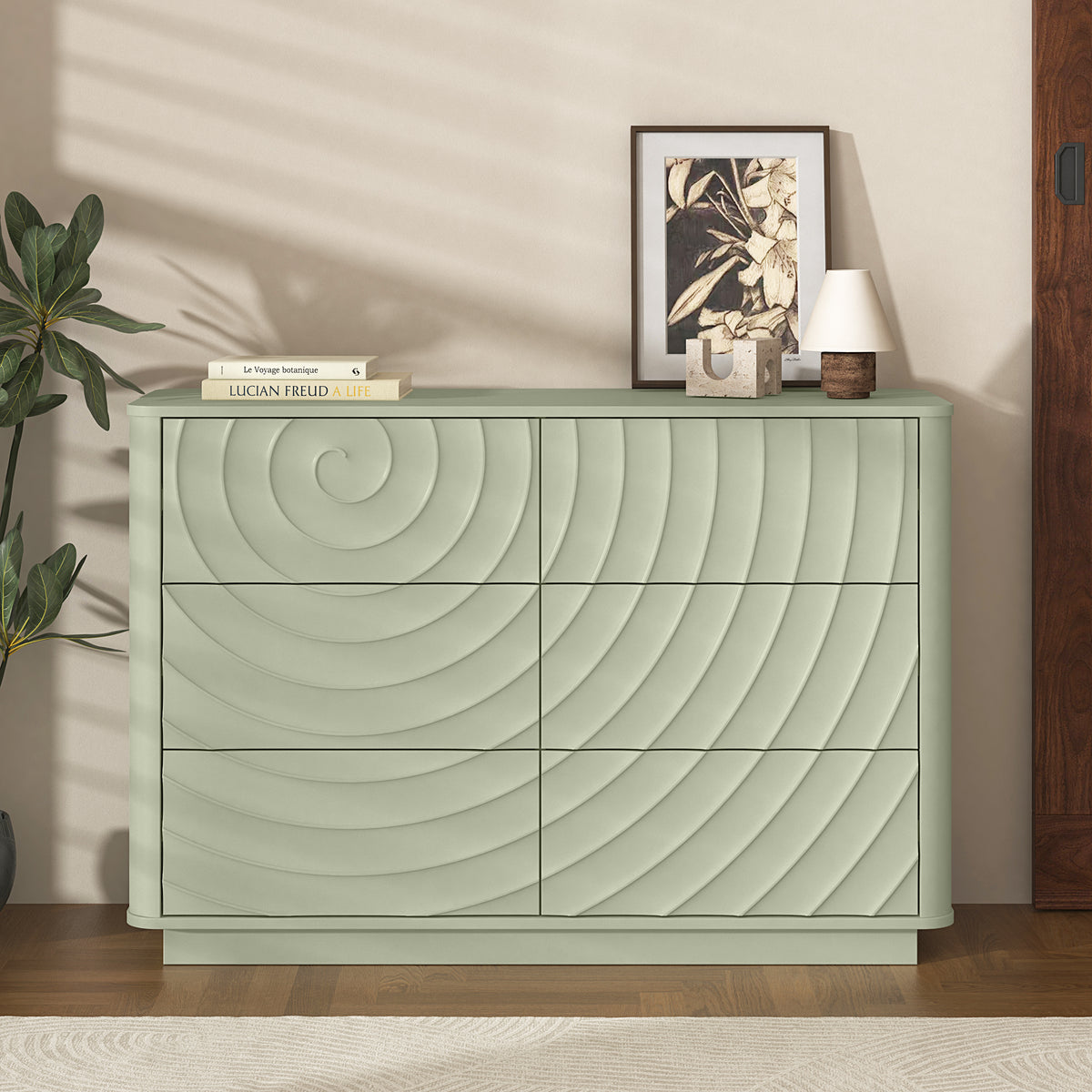 Grenoble 46.5" Wide 6-Drawer Dresser with Handleless Ripple Fronts