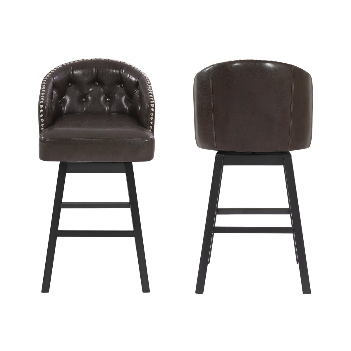 Madiran 32" Swivel Tufted Barrel Back Bar Stools with Solid Wood Legs Set of 2