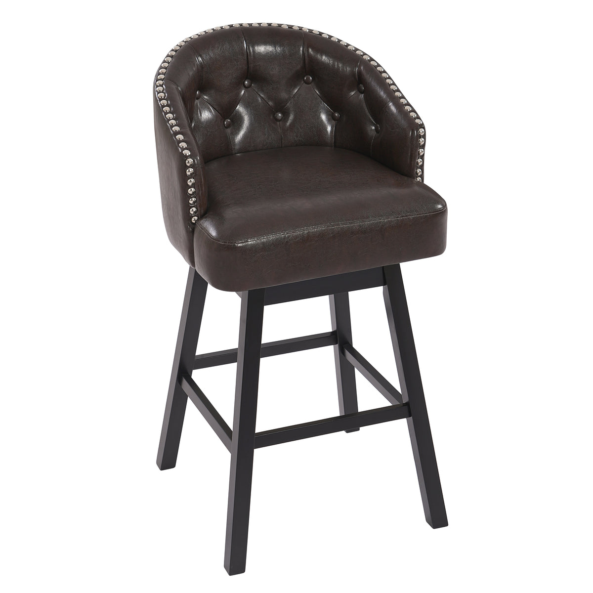 Madiran 32" Swivel Tufted Barrel Back Bar Stools with Solid Wood Legs Set of 2