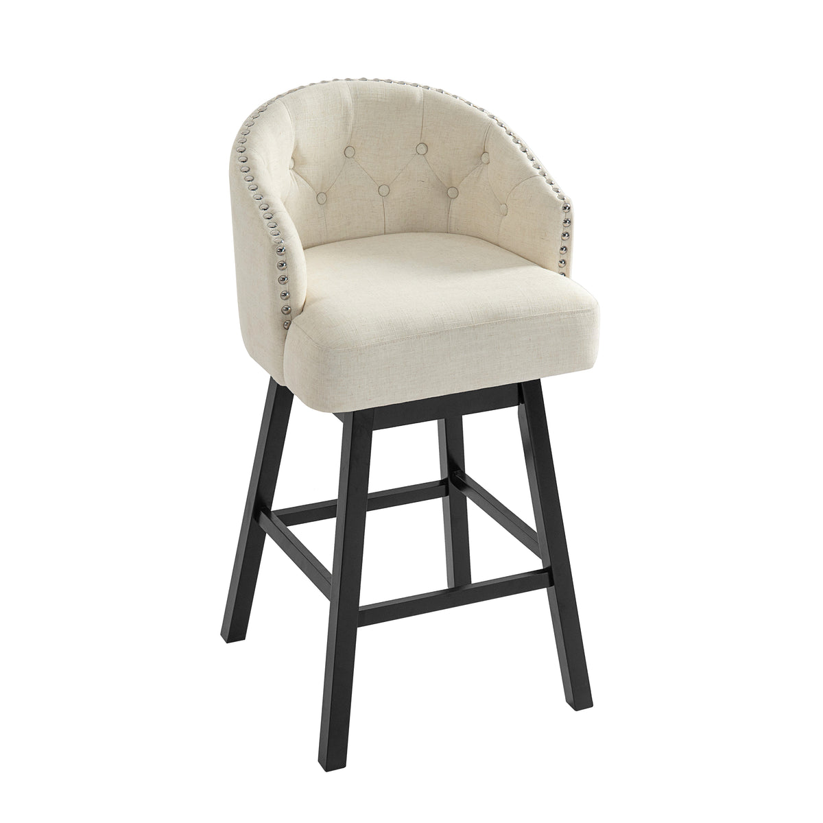 Madiran 32" Swivel Tufted Barrel Back Bar Stools with Solid Wood Legs Set of 2