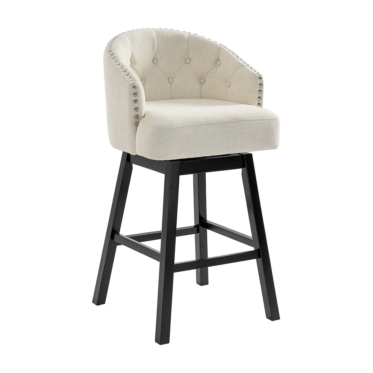Madiran 32" Swivel Tufted Barrel Back Bar Stools with Solid Wood Legs Set of 2