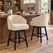 Madiran 32" Swivel Tufted Barrel Back Bar Stools with Solid Wood Legs Set of 2