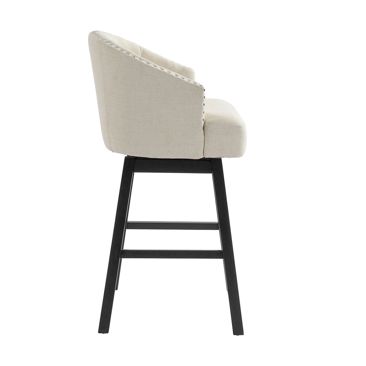 Madiran 32" Swivel Tufted Barrel Back Bar Stools with Solid Wood Legs Set of 2