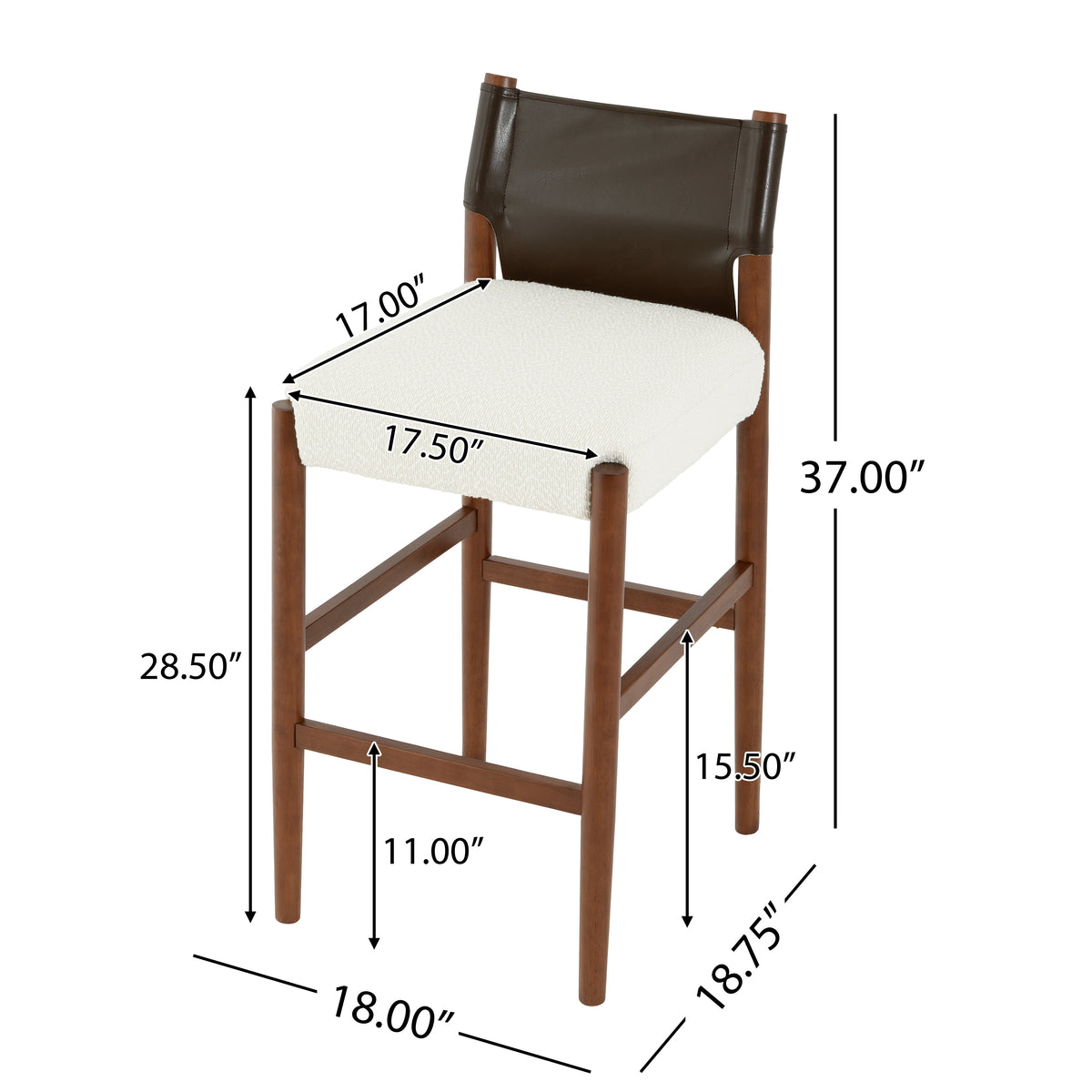 Riesling 28.5" Solid Wood PU Leather Upholstered Bar Stools Set of 2
